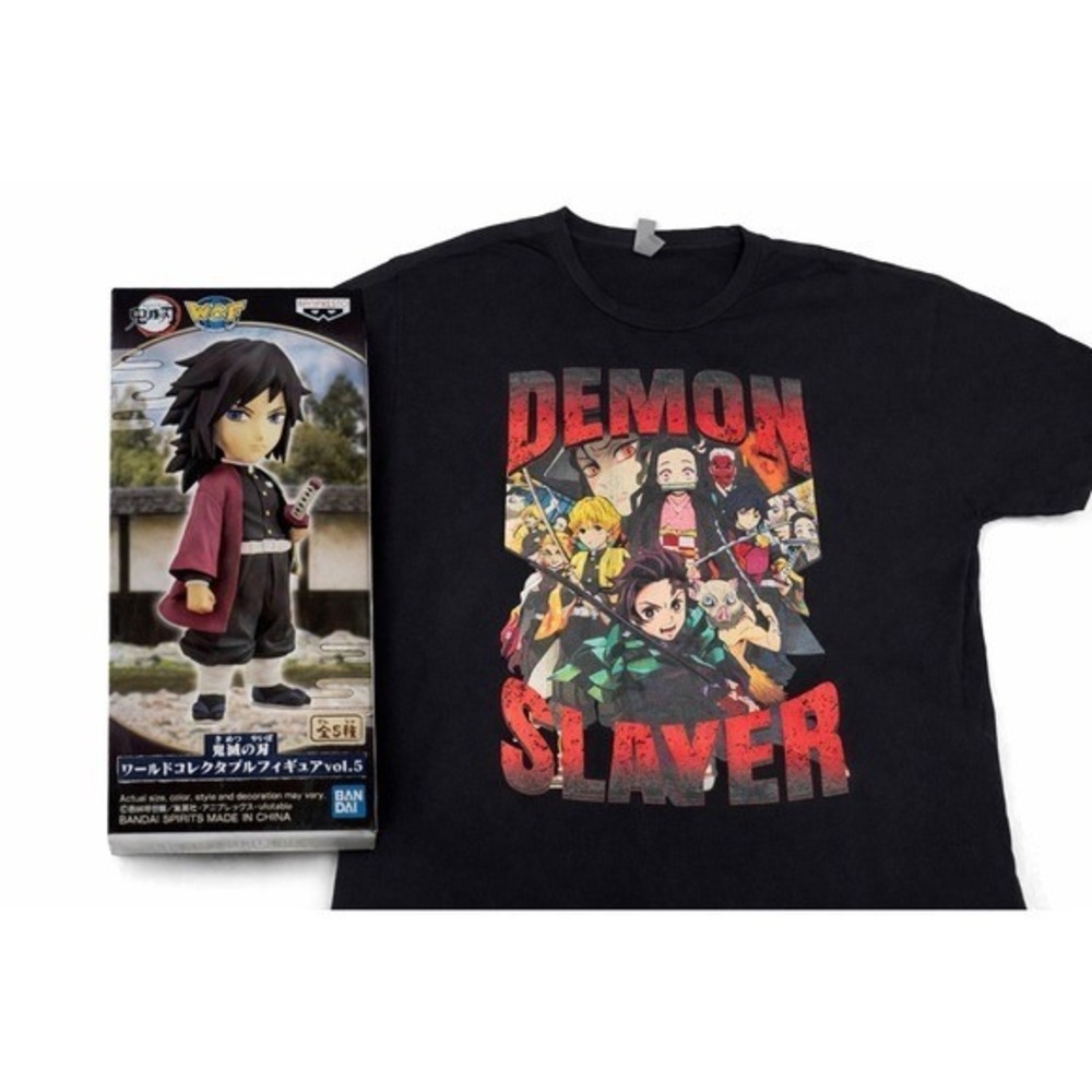 Demon Slayer T-Shirt &‎ Banpresto Giyu Tomioka Figure XXL Black Bundle